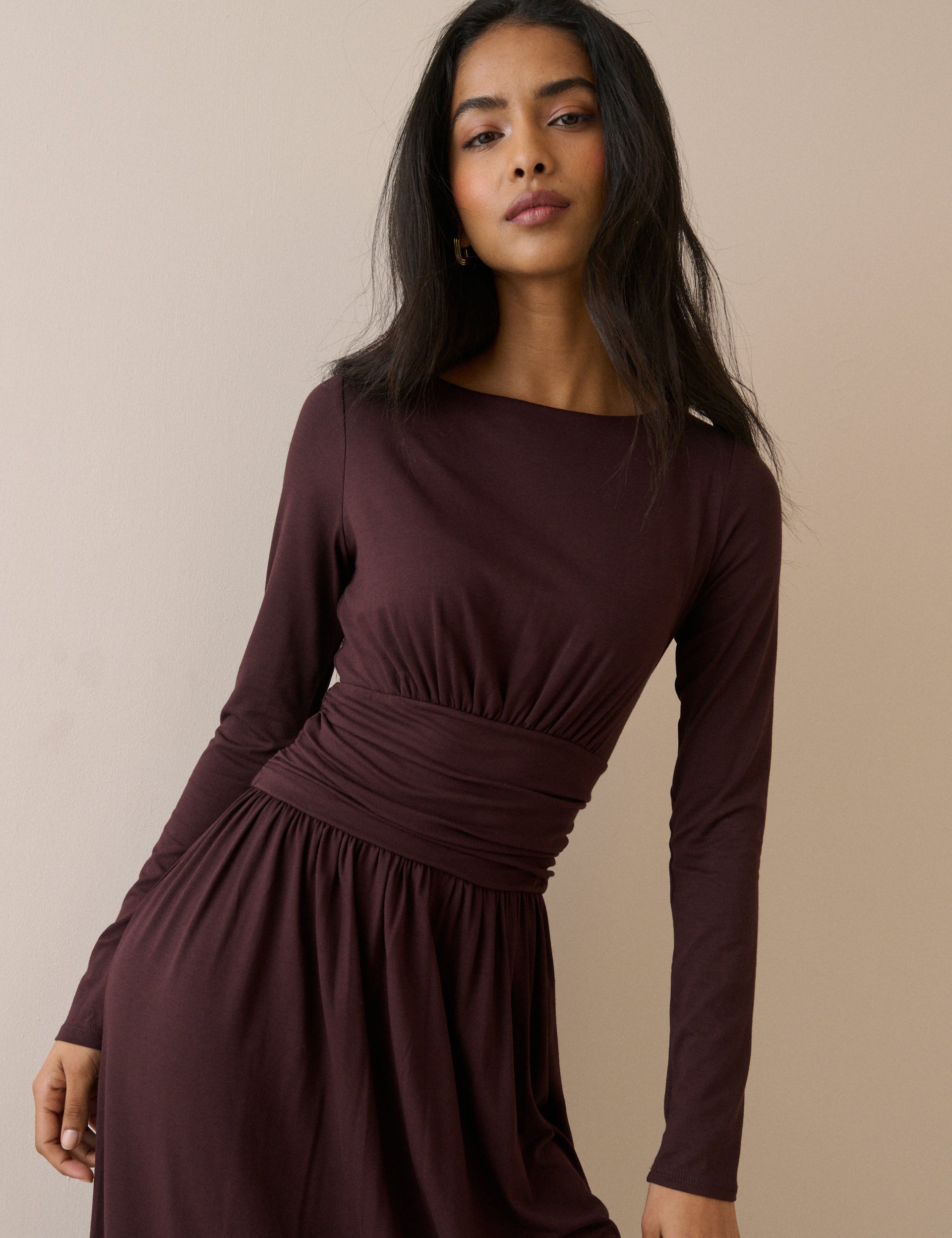 Lace Trim Long Sleeve V Neck Aida Midi Dress | Nobody's Child